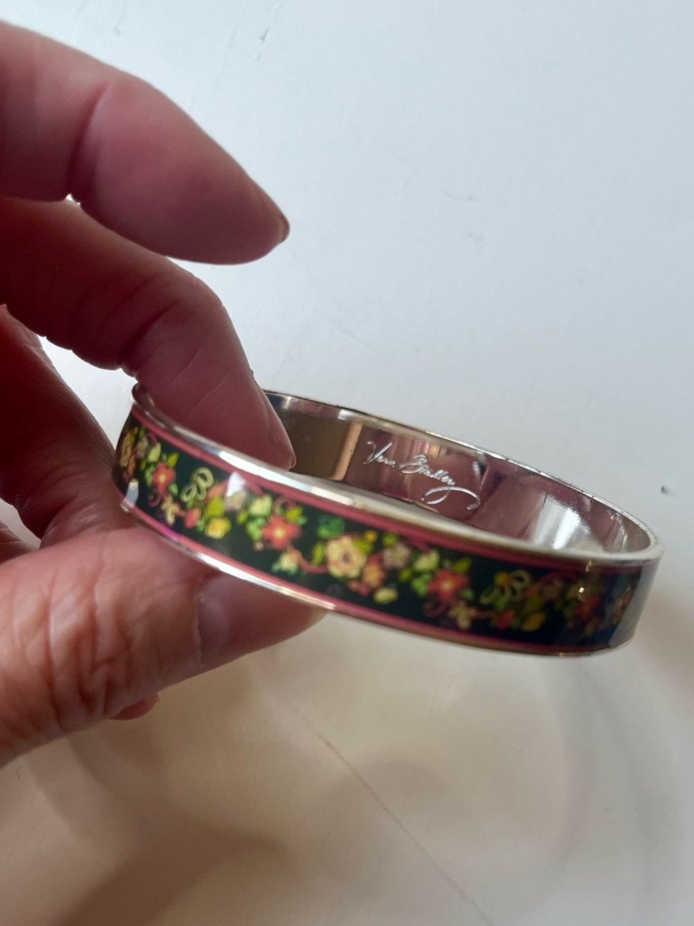 Vera Bradley Floral Enamel Bangle Bracelet Silver Tone- EUC - Picture 5 of 8